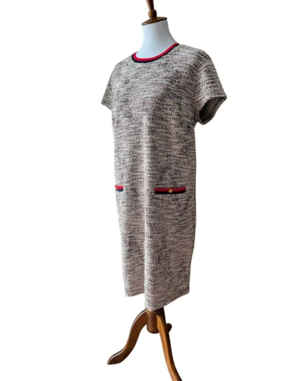 Brooks Brothers Dress XL Fall boucle Retro Tweed 60s shirtdress Gold button Work - Picture 7 of 16